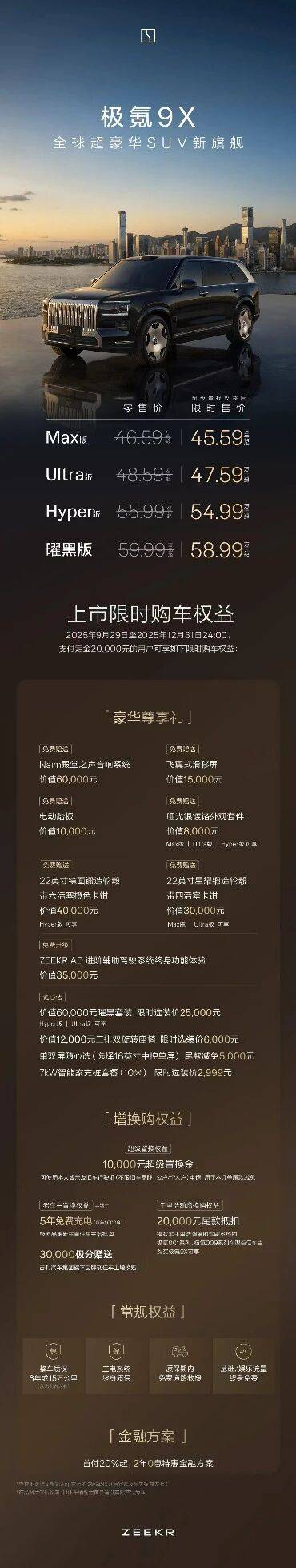 豪华电混大六座旗舰SUV极氪9X上市